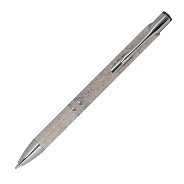 Kugelschreiber aus Weizenstroh mit silbernen Applikationen
